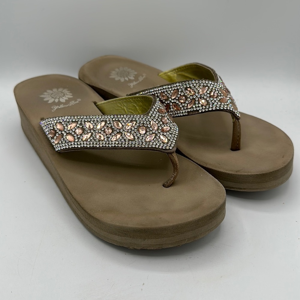 Yellow Box pink and crystal bling sandals, size 6